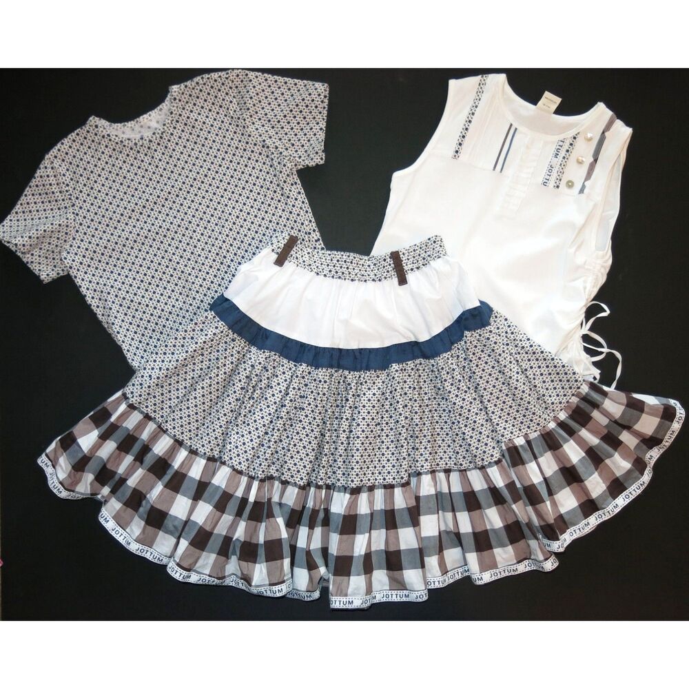Jottum boutique girls skirt outfit 140 8 9 10 plaid white navy tank top t-shirt